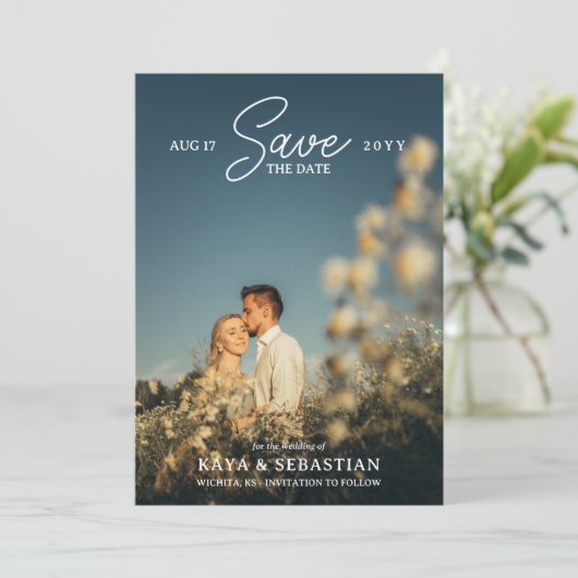 Romantic Typografie Foto Save the Date (Staand voorkant)