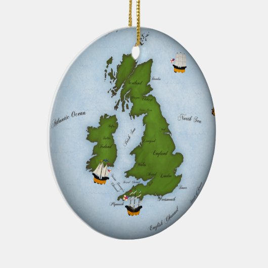 Romantic United Kingdom Map with Sailing Ships Keramisch Ornament (Rechts)