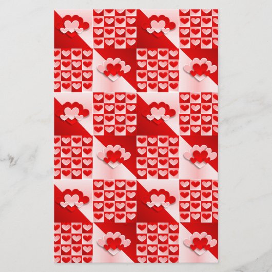 Romantic Valentijn Love Hearts Red White Heart Briefpapier (Voorkant)