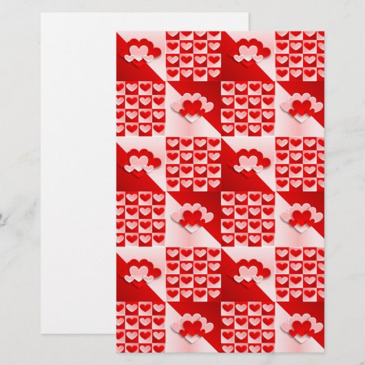 Romantic Valentijn Love Hearts Red White Heart Briefpapier (Voorkant / Achterkant)