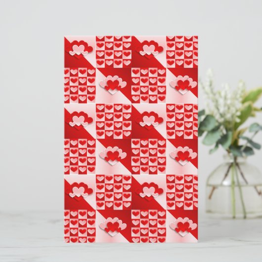 Romantic Valentijn Love Hearts Red White Heart Briefpapier (Staand voorkant)