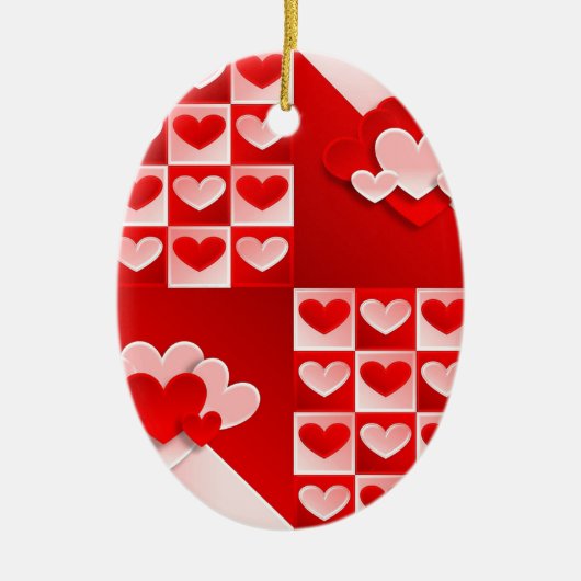 Romantic Valentijn Love Hearts Red White Heart Keramisch Ornament (Voorkant)