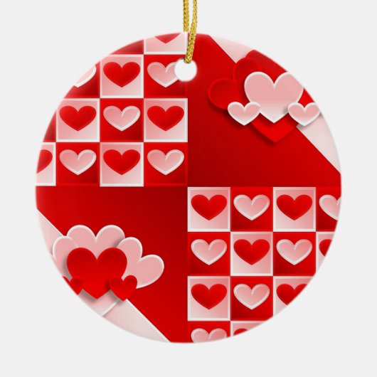 Romantic Valentijn Love Hearts Red White Heart Keramisch Ornament (Voorkant)
