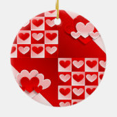 Romantic Valentijn Love Hearts Red White Heart Keramisch Ornament (Achterkant)