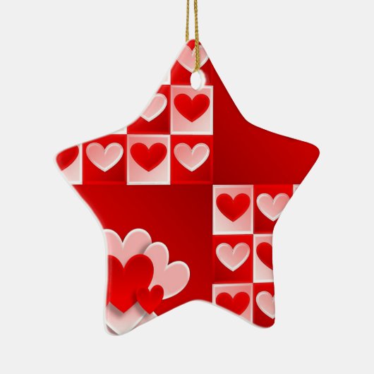 Romantic Valentijn Love Hearts Red White Heart Keramisch Ornament (Rechts)