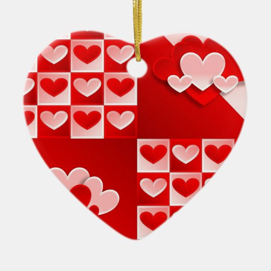 Romantic Valentijn Love Hearts Red White Heart Keramisch Ornament (Voorkant)