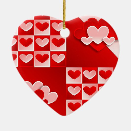 Romantic Valentijn Love Hearts Red White Heart Keramisch Ornament (Achterkant)