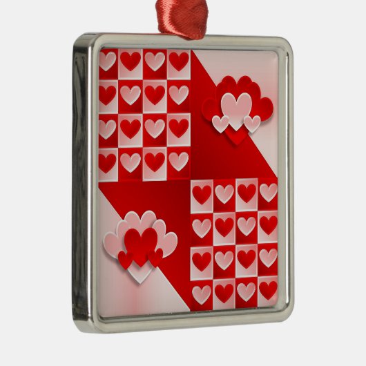 Romantic Valentijn Love Hearts Red White Heart Metalen Ornament (Rechts)