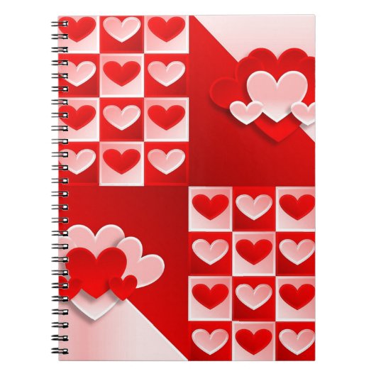 Romantic Valentijn Love Hearts Red White Heart Notitieboek (Voorkant)