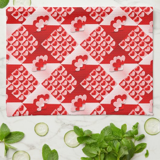 Romantic Valentijn Love Hearts Red White Heart Theedoek (Gevouwen)