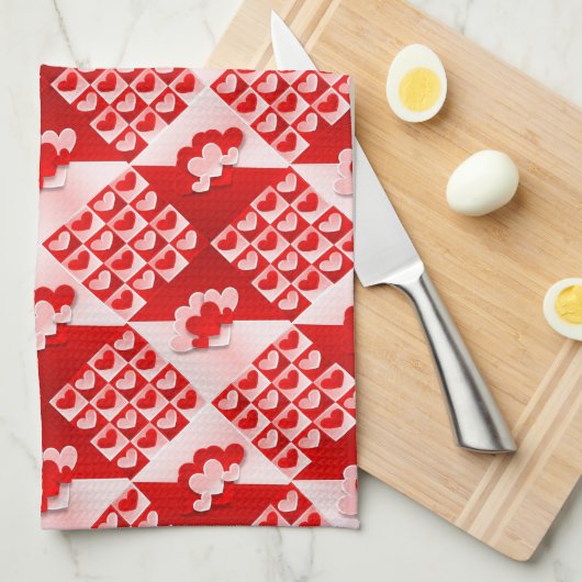 Romantic Valentijn Love Hearts Red White Heart Theedoek (Quarter Fold)