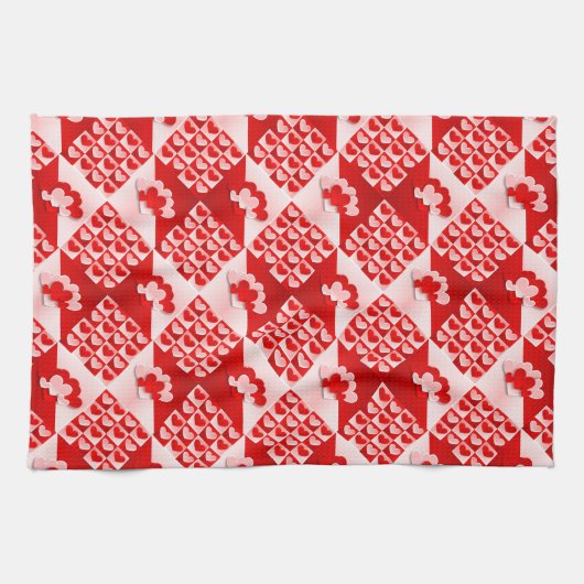 Romantic Valentijn Love Hearts Red White Heart Theedoek (Horizontaal)