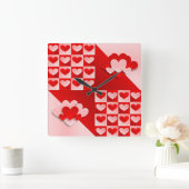 Romantic Valentijn Love Hearts Red White Heart Vierkante Klok (Huis)