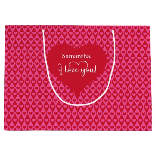 Romantic Valentine Gift Bag I Love You Heart Desig Groot Cadeauzakje (Voorkant)