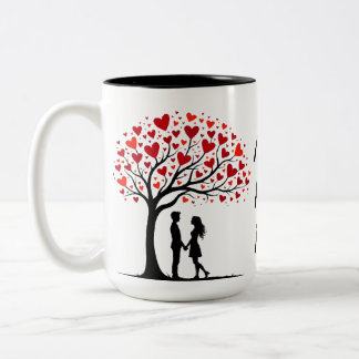 Romantic Valentine’s Day Love Tree Design Tweekleurige Koffiemok