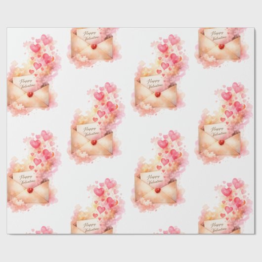 Romantic Valentine Wrapping Paper Love Envelope  Cadeaupapier (Vlak)