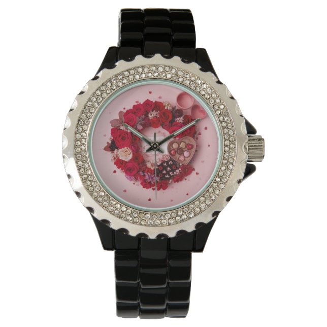 Romantic Valentines Day Leather Strap wrist Horloge (Voorkant)