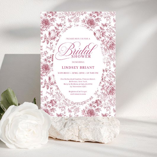 Romantic Velvet Rose Floral Toile Bridal Shower   Kaart