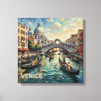 Romantic Venice Rialto Canal Canvas Art Afdruk