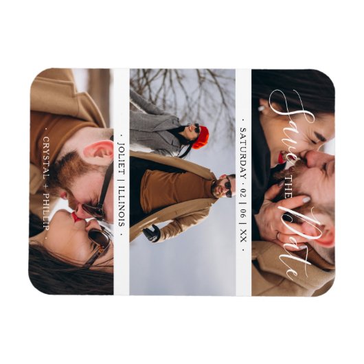 Romantic Verloving met drie bruiloft Foto's collag Magneet (Horizontaal)