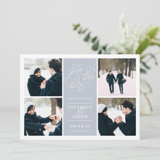 Romantic-verzoek | Foto Collage Save the Date (Staand voorkant)