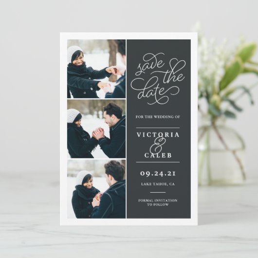 Romantic-verzoek | Foto Collage Save the Date (Staand voorkant)