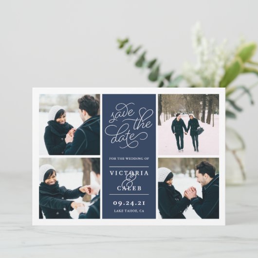Romantic-verzoek | Foto Collage Save the Date (Staand voorkant)