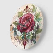 Romantic Victorian Elegant Red Rose and Rubies Grote Klok (Hoek)
