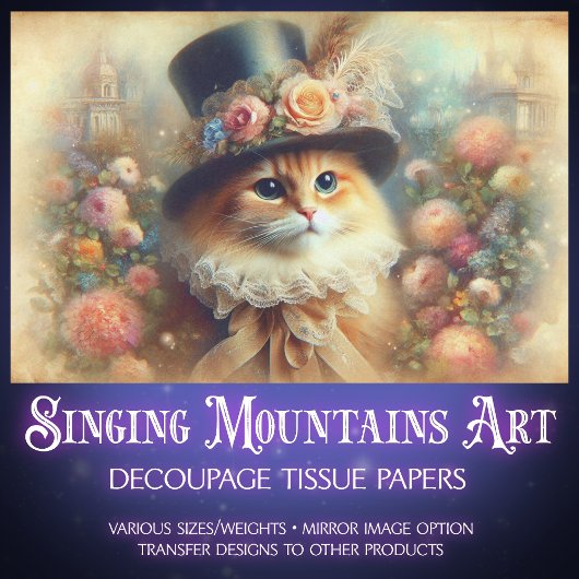 Romantic Victorian Garden Cat Decoupage  Tissuepapier