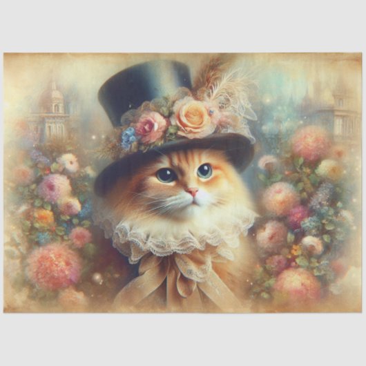 Romantic Victorian Garden Cat Decoupage  Tissuepapier (Voorkant)