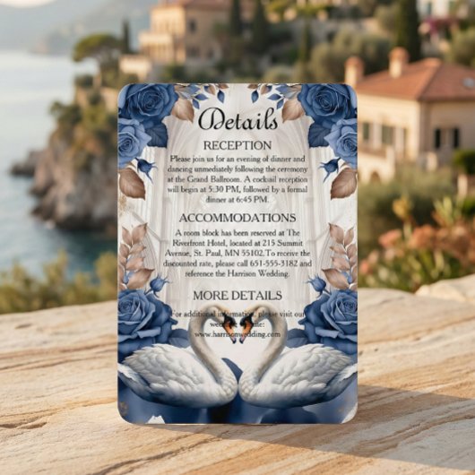 Romantic Victorian Swan & Navy Rose Garden Informatiekaartje