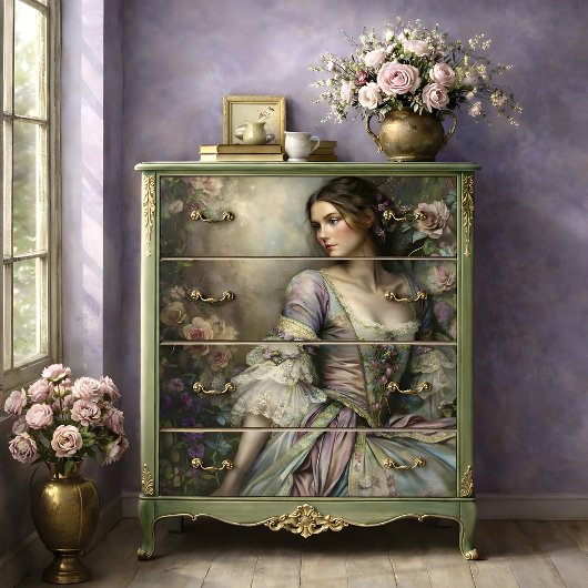 Romantic Victorian Woman Floral Portrait Decoupage Tissuepapier