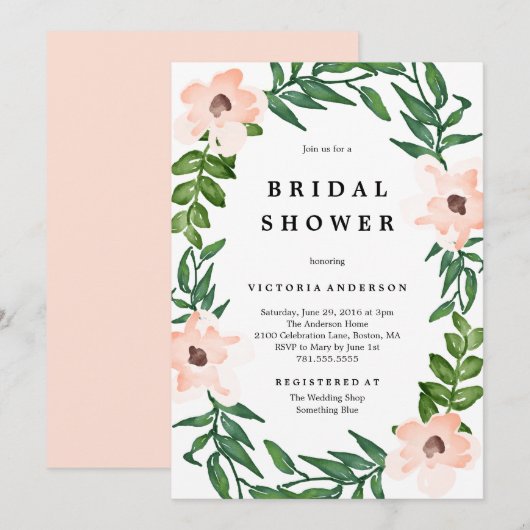 Romantic Vines Bridal Shower Invitation Kaart (Voorkant / Achterkant)