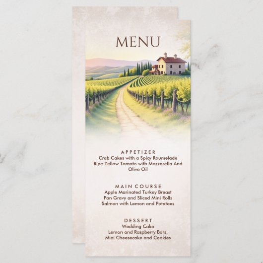 Romantic Vineyard Rustic Wedding Menu (Voorkant / Achterkant)