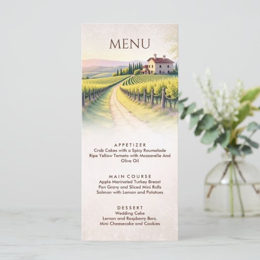 Romantic Vineyard Rustic Wedding Menu (Staand voorkant)
