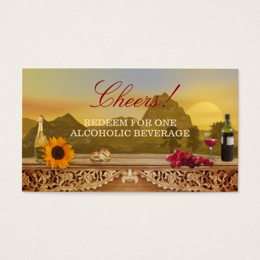 Romantic Vineyard Wedding Drink Ticket Visitekaartje (Voorkant)