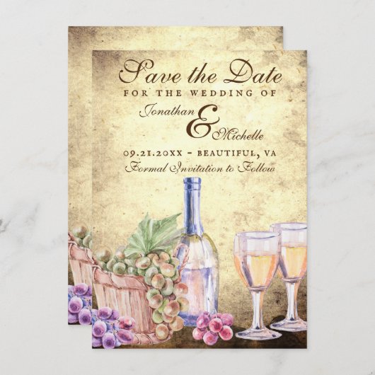 Romantic Vineyard Winery Wine Wedding Save The Date (Voorkant / Achterkant)