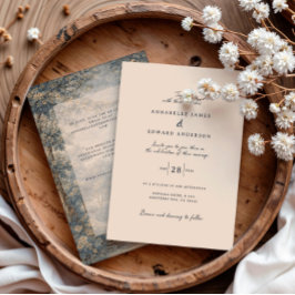 Romantic Vintage Botanical Blue Beige tapestry Kaart