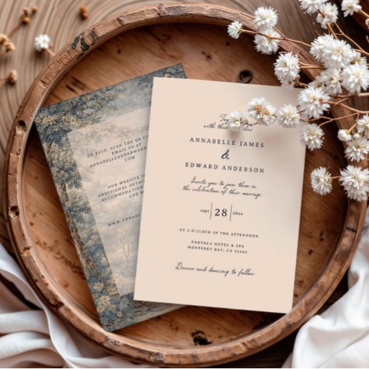 Romantic Vintage Botanical Blue Beige tapestry Kaart