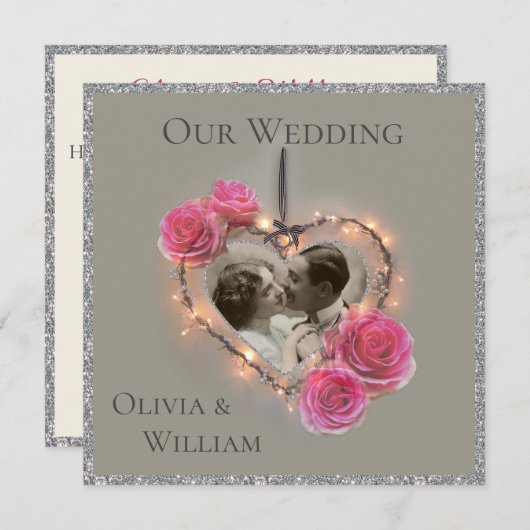 Romantic vintage bruiloft-uitnodiging kaart (Voorkant / Achterkant)