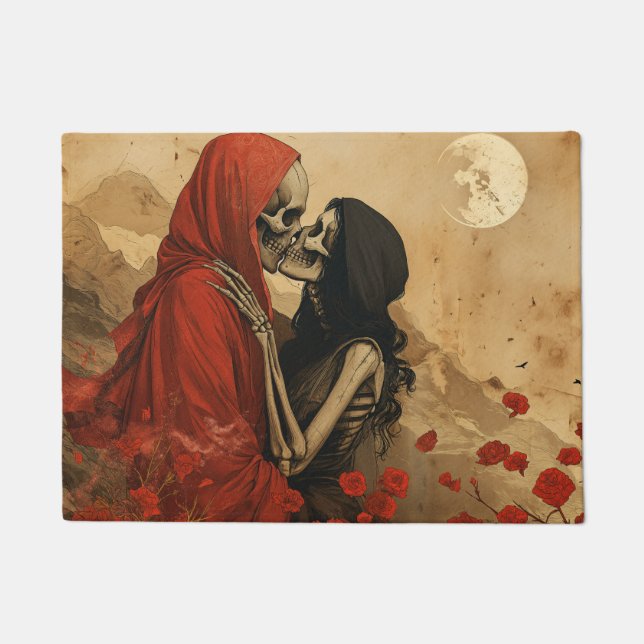 Romantic vintage Death Kiss Skeleton in love Deurmat (Voorkant)