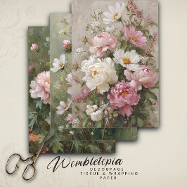 Romantic Vintage Floral Decoupage Paper Set of 3