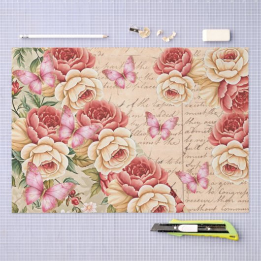 Romantic Vintage Floral Love Letter Decoupage Tissuepapier (Craft)
