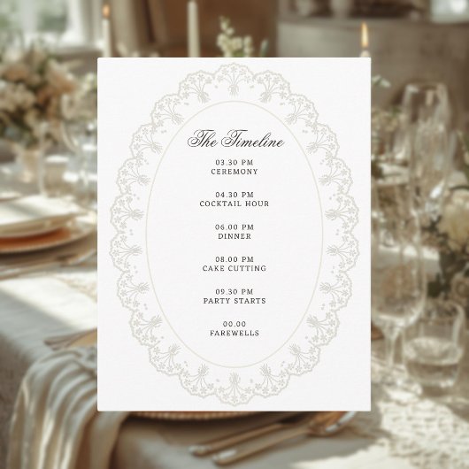 Romantic Vintage Oval Lace Frame Wedding  Informatiekaartje