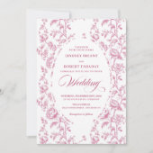 Romantic Vintage Rose Pattern Wedding Invitation Kaart (Voorkant)