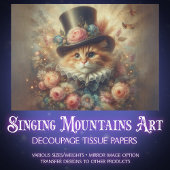 Romantic Vintage Tabby Cat Decoupage  Tissuepapier