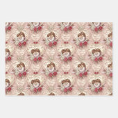 Romantic Vintage Valentine Heart & Cupid Duo Inpakpapier Vel (Voorkant 3)