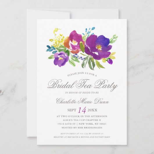 Romantic Violet Floral Bridal Shower Kaart (Voorkant)