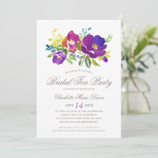 Romantic Violet Floral Bridal Shower Kaart (Staand voorkant)