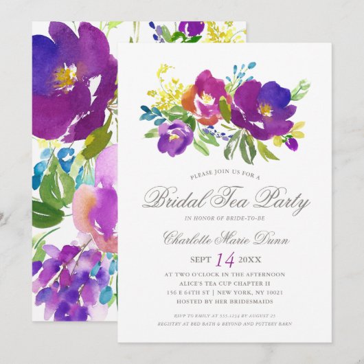 Romantic Violet Floral Bridal Shower Kaart (Voorkant / Achterkant)